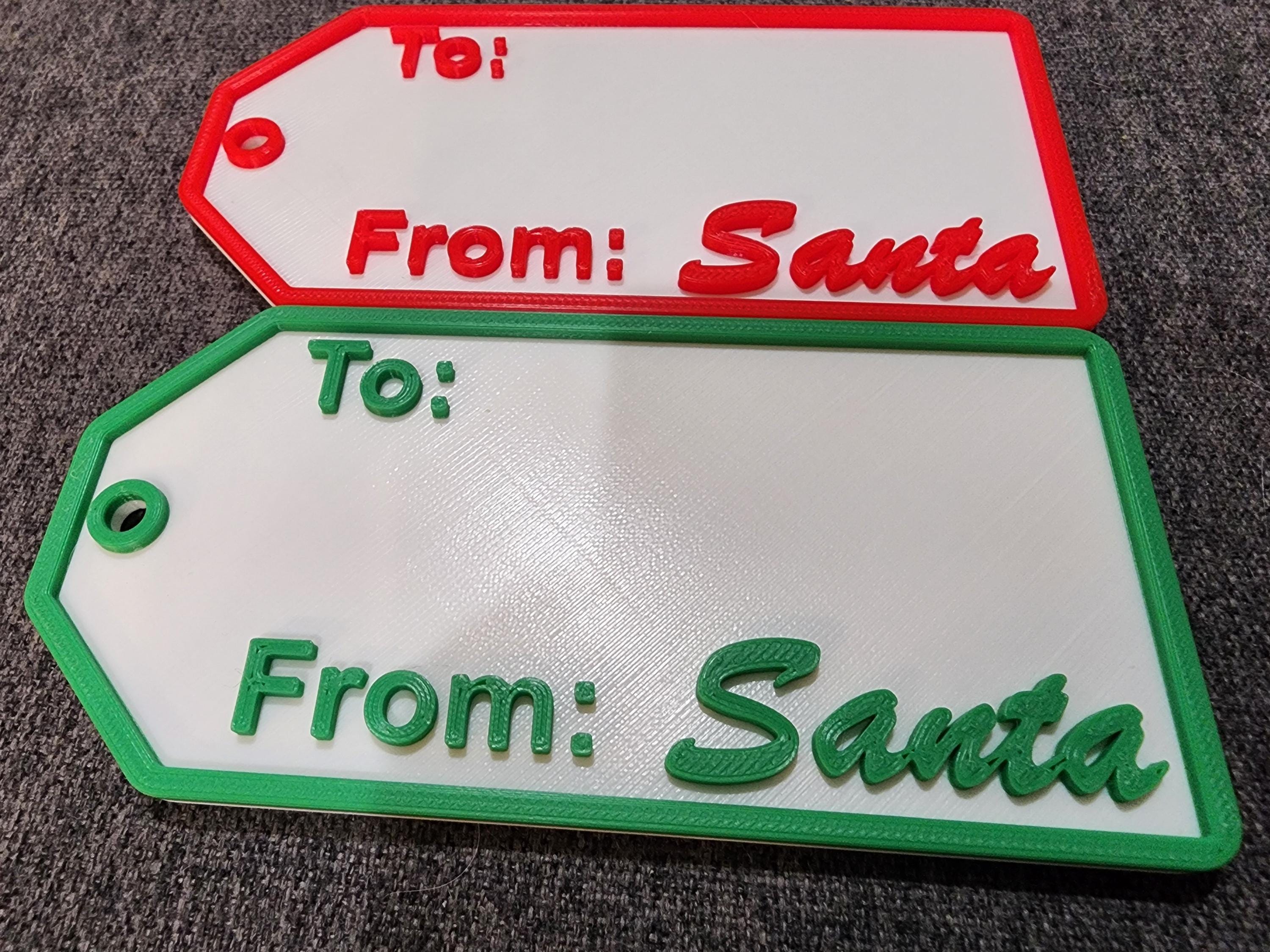 4 Pack Christmas Gift Tag - From Santa- Custom Made  White With 2 Red & 2 Green Accents 2" x 4"