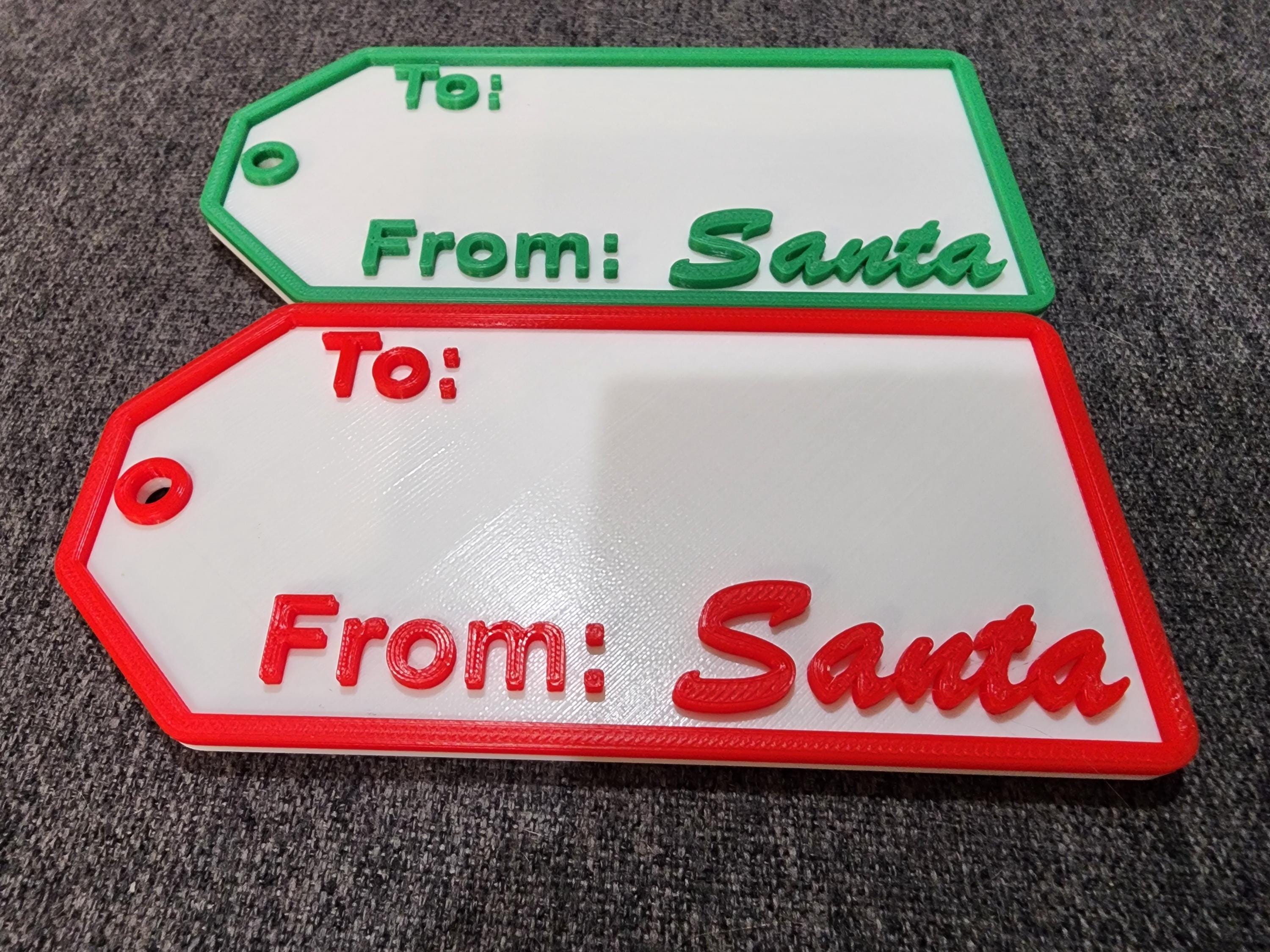 4 Pack Christmas Gift Tag - From Santa- Custom Made  White With 2 Red & 2 Green Accents 2" x 4"