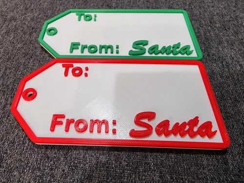 4 Pack Christmas Gift Tag - From Santa- Custom Made  White With 2 Red & 2 Green Accents 2" x 4"