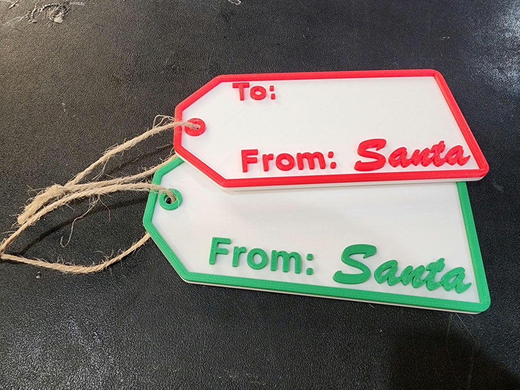 4 Pack Christmas Gift Tag - From Santa- Custom Made  White With 2 Red & 2 Green Accents 2" x 4"