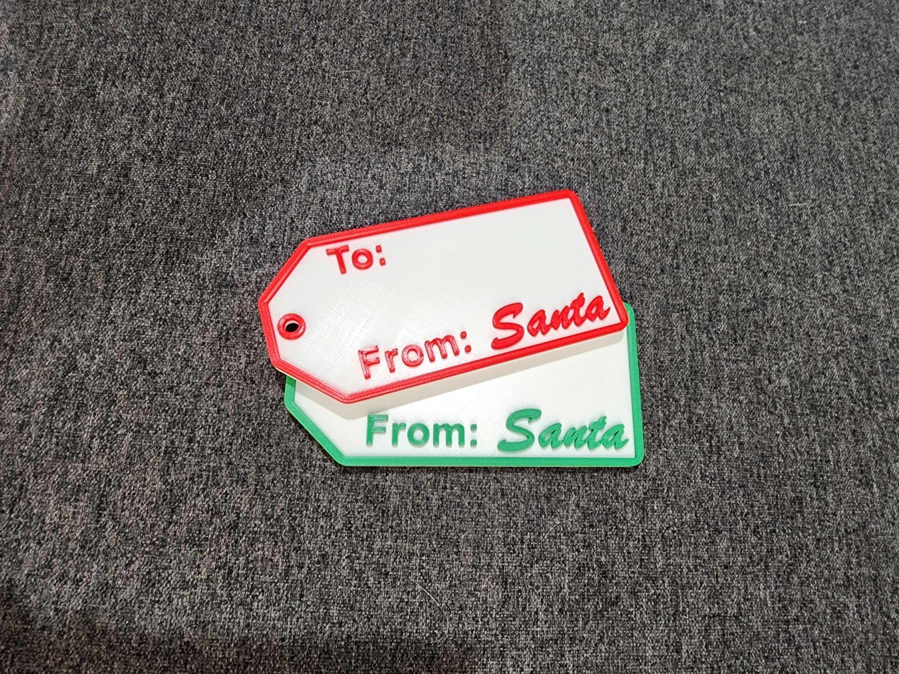 4 Pack Christmas Gift Tag - From Santa- Custom Made  White With 2 Red & 2 Green Accents 2" x 4"