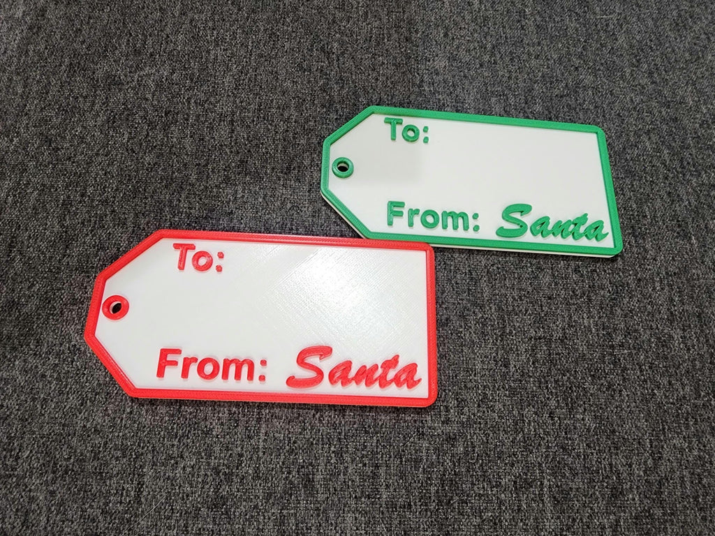 4 Pack Christmas Gift Tag - From Santa- Custom Made  White With 2 Red & 2 Green Accents 2" x 4"