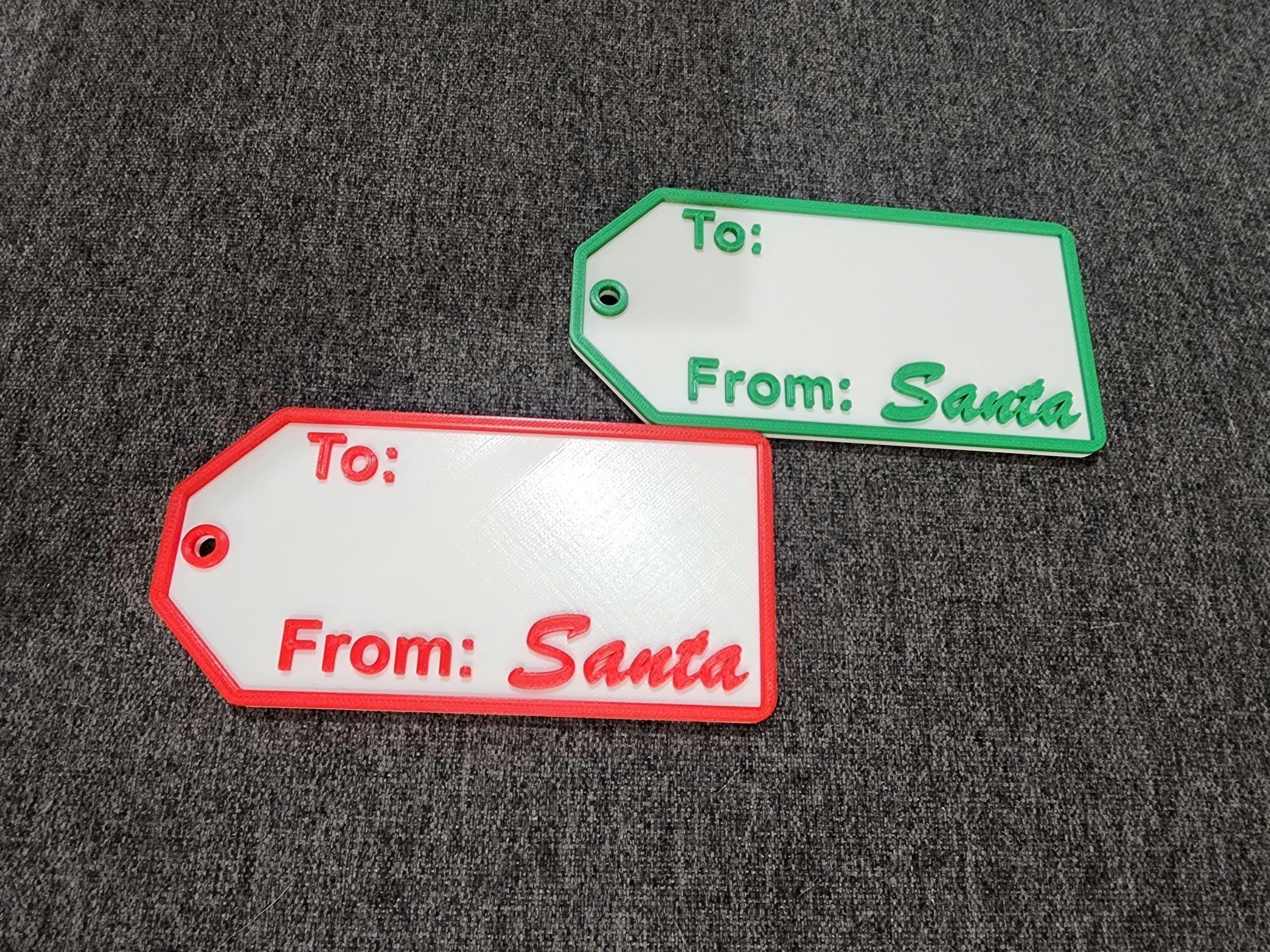4 Pack Christmas Gift Tag - From Santa- Custom Made  White With 2 Red & 2 Green Accents 2" x 4"