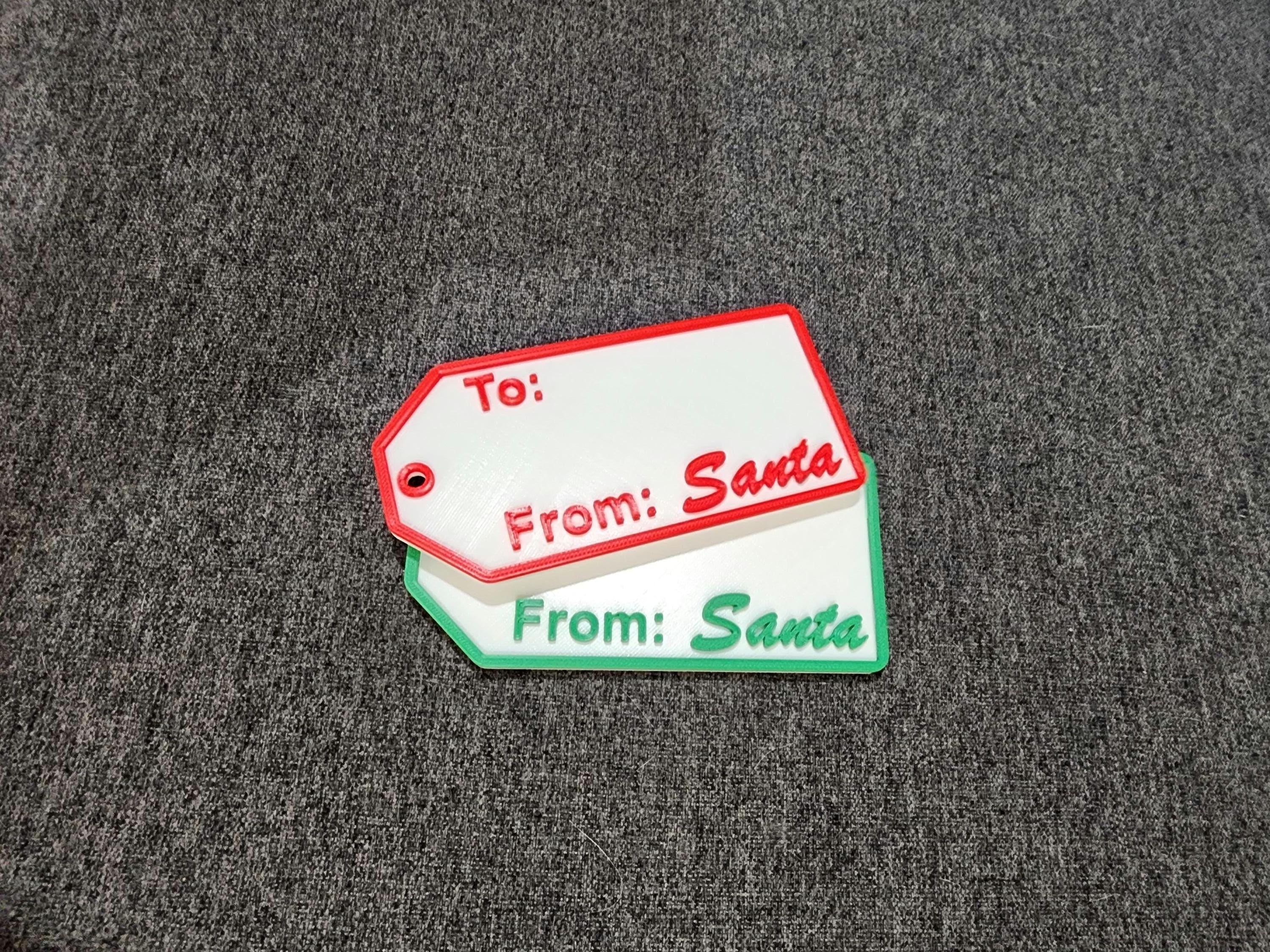 4 Pack Christmas Gift Tag - From Santa- Custom Made  White With 2 Red & 2 Green Accents 2" x 4"