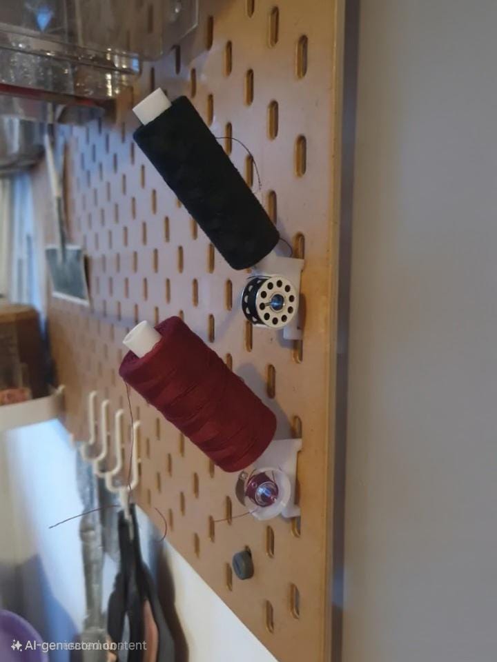 Thread Spool & Class 15 Bobbin Holder for IKEA SKADIS Pegboard | Sewing Organizer | Quilting, Embroidery, Craft Room Storage