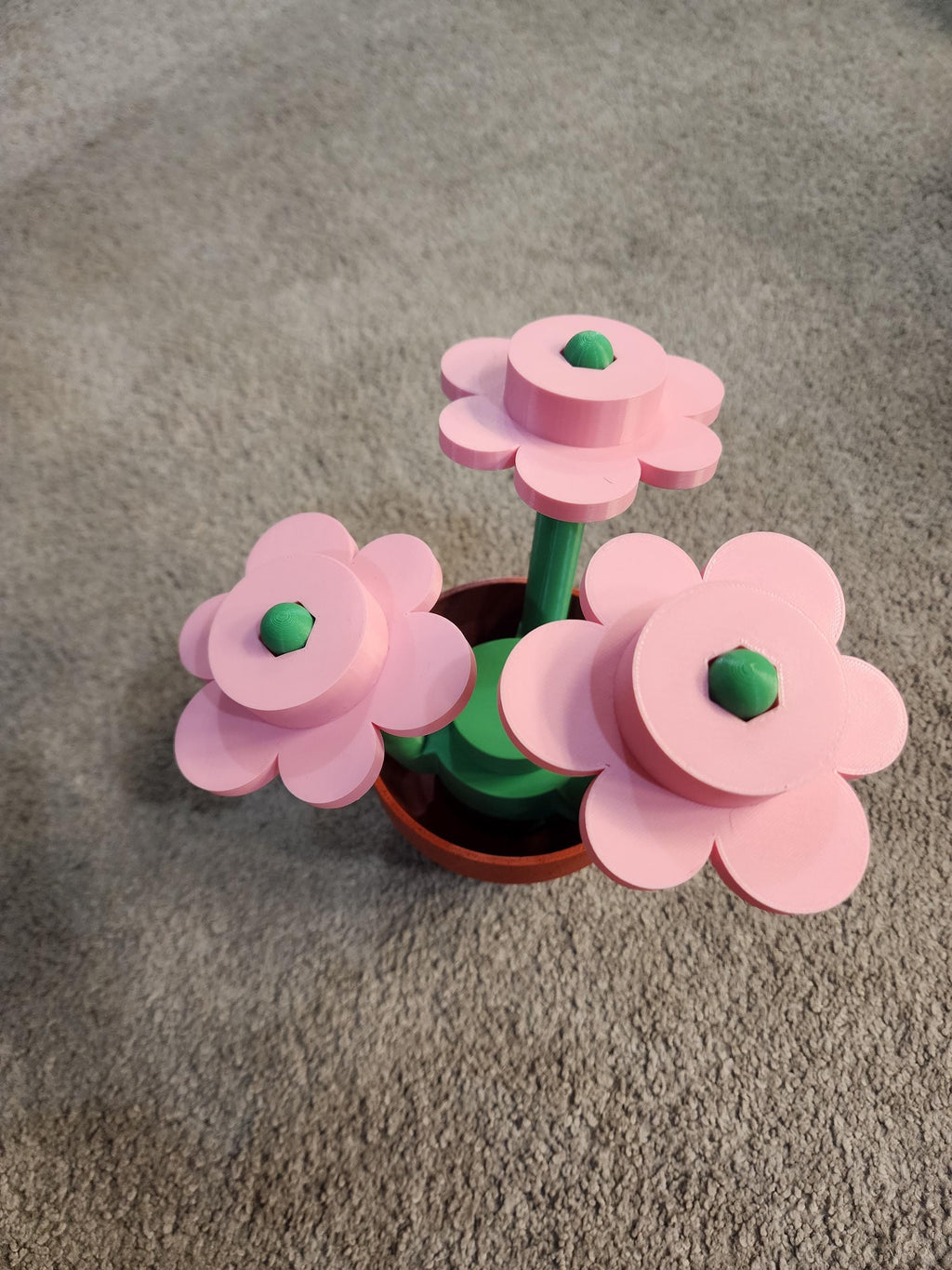 3D Printed Building Block Flowers: Custom Color Bouquet with Magnetic Pot