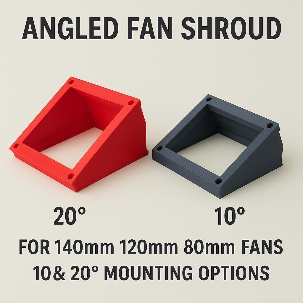 Fan Shroud | 140mm 120mm 80mm | 10 & 20 Degree Angled Fan Mount | Airflow Direction Guide | 3D Printed Fan Accessory 20+ Colors
