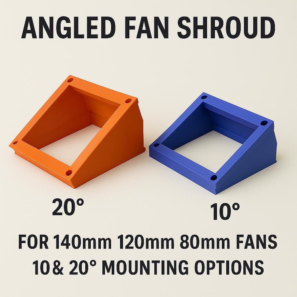 Fan Shroud | 140mm 120mm 80mm | 10 & 20 Degree Angled Fan Mount | Airflow Direction Guide | 3D Printed Fan Accessory 20+ Colors