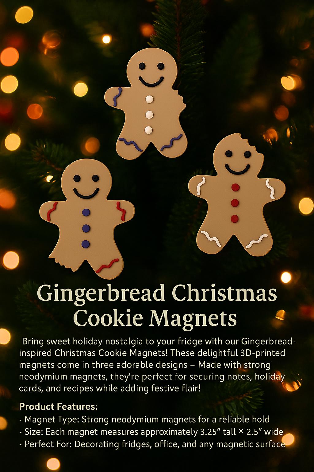 Gingerbread Cookie Christmas Magnets | Festive Kitchen Decor | Set of 3 Cute Styles | Holiday Nostalgia | Charming Christmas Decoration