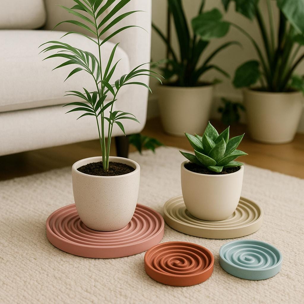 Spiral Plant Tray | Humidity Tray & Drainage Saucer | Modern Plant Plate for Indoor Pots