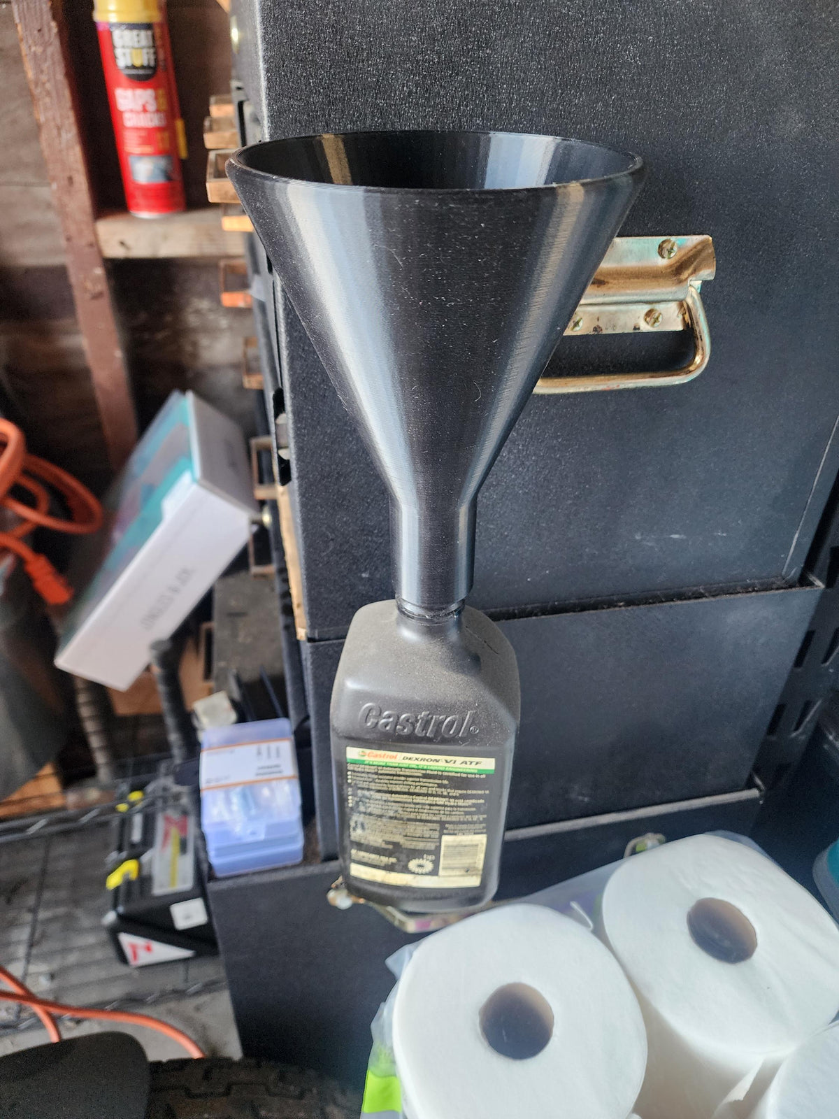 Leak-Proof Magnetic Funnel Holder | Drip Drain Rack for Toolboxes, Lifts & Service Carts