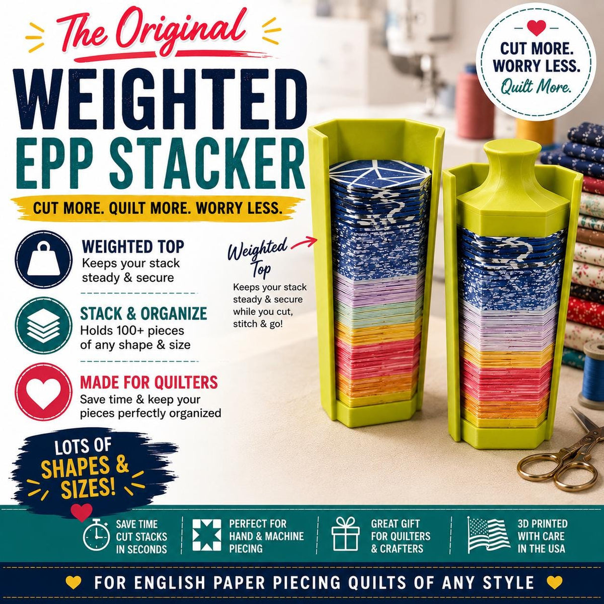 English Paper Piecing 1", 1.5" Hex, Square, Diamond Shape Weight Stack Storage