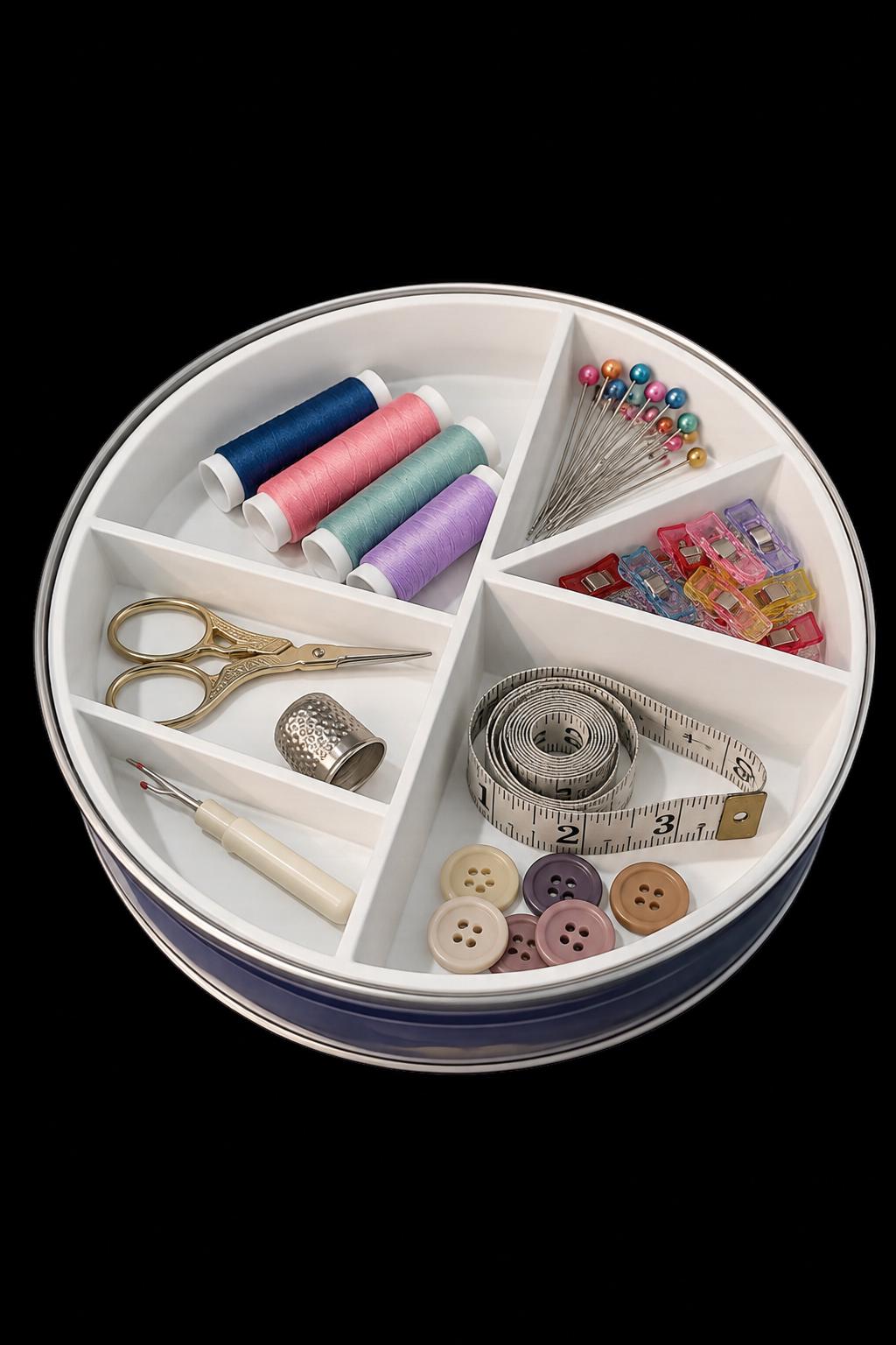 Cookie Box Sewing Kit Organizer | 2-Tier Storage for Royal Dansk Butter Cookie Tin | Choose Tin or Insert | 4 Layout Options