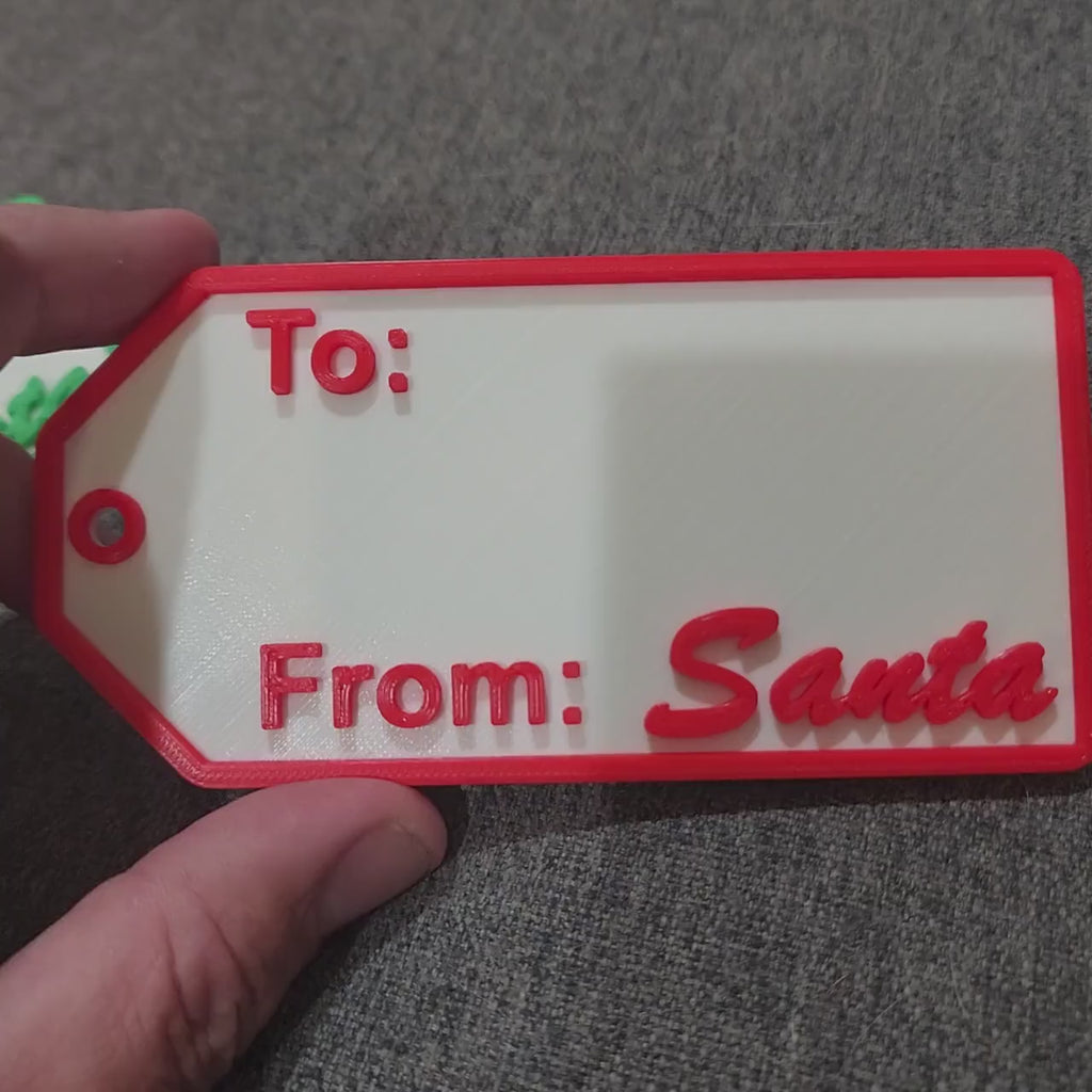 4 Pack Christmas Gift Tag - From Santa- Custom Made  White With 2 Red & 2 Green Accents 2" x 4"
